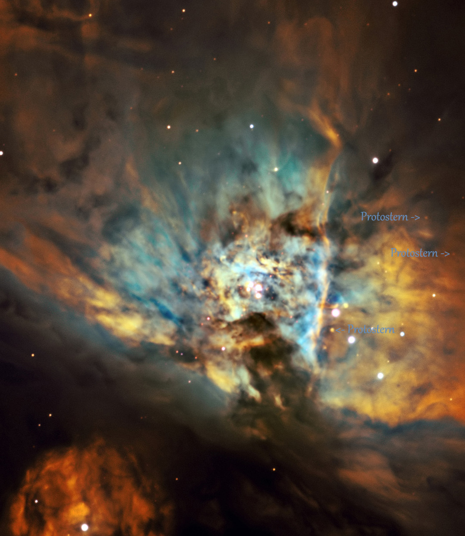 2020-11-28 / M42 (Großer Orionnebel) mit Protosternen / CFF165 F7,9 1310mm / Filter: Ha/OIII/SII - 135min - ASI294MM / F.Steimer